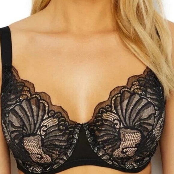 Paramour Tempting Bra 34DD Black Floral Lace Demi Contour Underwire 135061 NWT - Picture 1 of 13